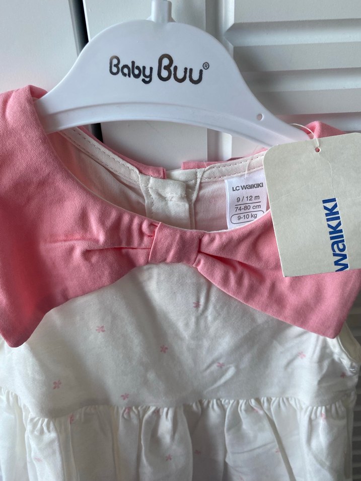 Kız Çocuk Pembe Pamuklu Fiyonklu Elbise - Görsel 2