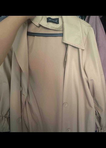 Krem Kemerli Midi Kadın Trençkot - Görsel 3