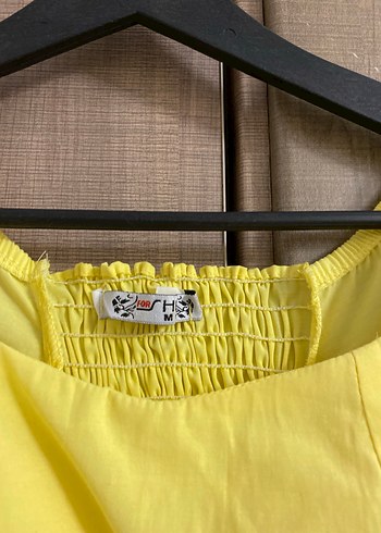 Sarı Kısa Kollu Mini Keten Bluz - Görsel 2