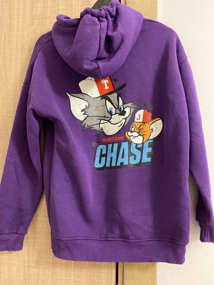 Mor Kapüşonlu Kadın Sweatshirt - Görsel 2