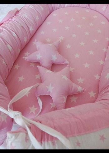 Pembe Yıldız Desenli Bebek Yatağı - Görsel 2