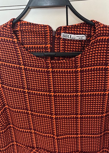 Kırmızı Kareli Kemerli Midi Elbise - Görsel 2