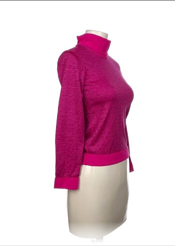 Pembe Yüksek Yakalı Kadın Triko Kazak - Görsel 4