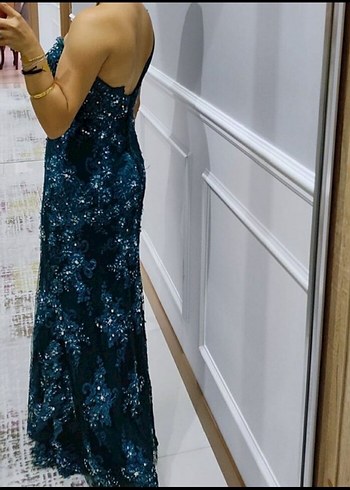 İşlemeli Straplez Uzun Abiye Elbise - Görsel 2