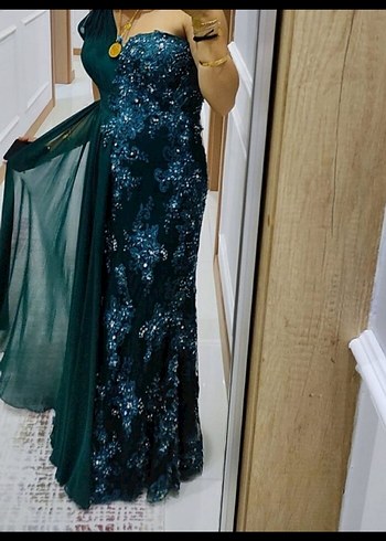 İşlemeli Straplez Uzun Abiye Elbise - Görsel 3