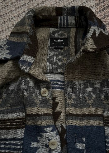 Bohem Desenli Erkek Gri Örgü Yün Ceket - Görsel 2