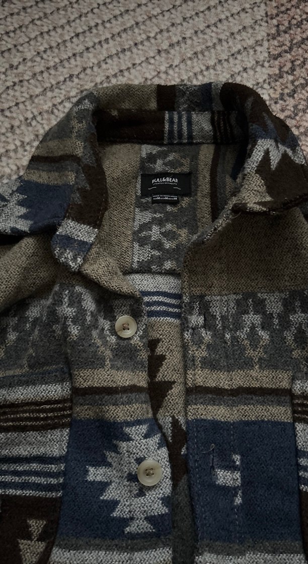 Bohem Desenli Erkek Gri Örgü Yün Ceket - Görsel 2