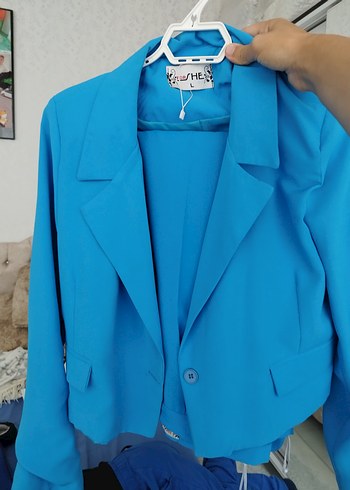Zara Mavi Düğmeli Kadın Blazer Ceket pantolon sıfır