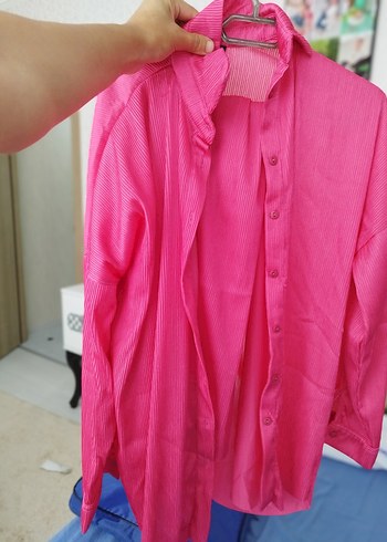 Pembe Pilili Uzun Kollu Keten Gömlek pantolon