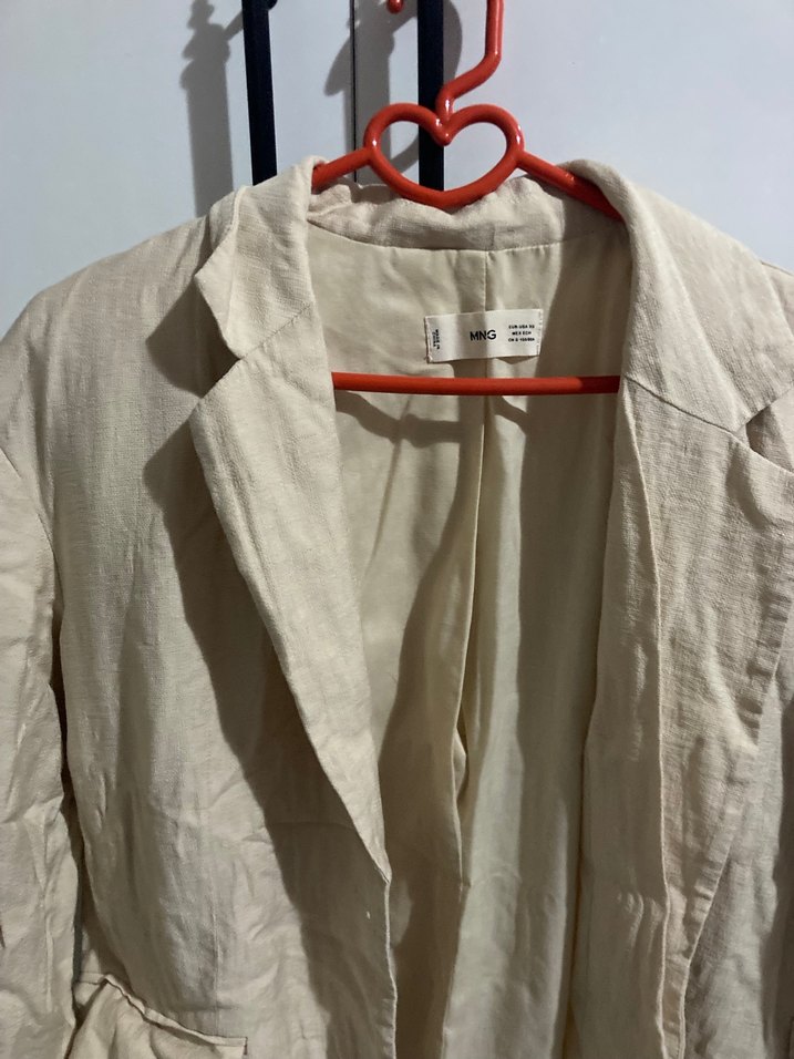 Bej Midi Keten mango Kadın Blazer Ceket - Görsel 3