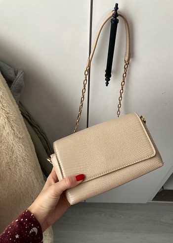 Bej Zincir Detaylı mango Deri Kadın Çanta - Görsel 3