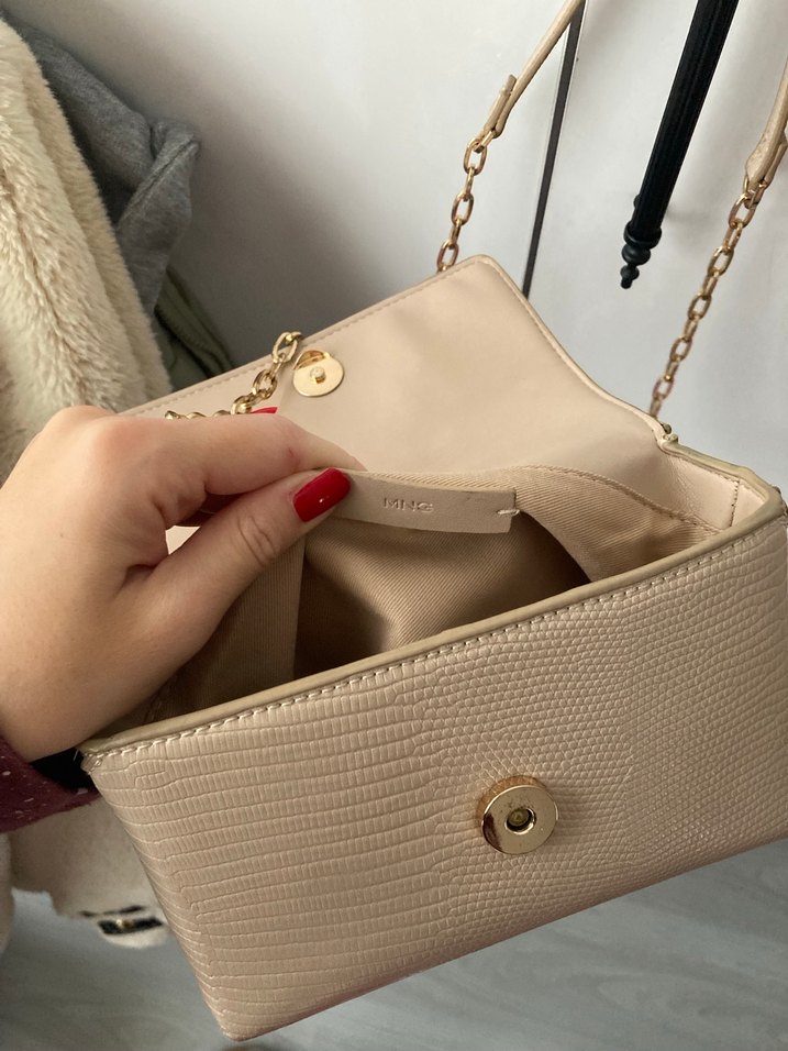 Bej Zincir Detaylı mango Deri Kadın Çanta - Görsel 5