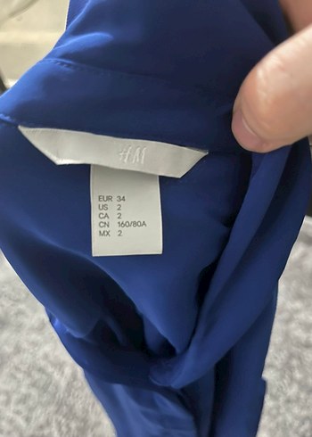 H&M Düğmeli Lacivert Kısa Kollu Kadın Gömlek