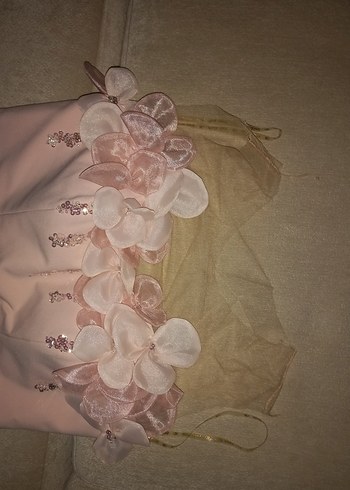 Pembe Nakışlı Straplez Abiye - Görsel 2