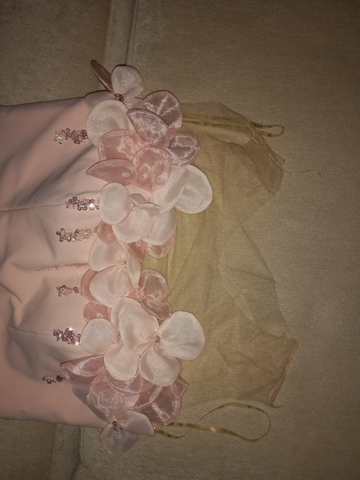 Pembe Nakışlı Straplez Abiye - Görsel 2