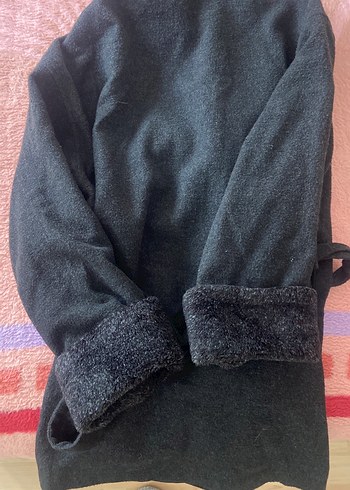 Gri Peluş Detaylı Hamile Kabanı - Görsel 2