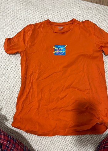 Mavi Turuncu Baskılı Kısa Kollu Tişört - Görsel 2