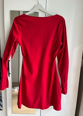 Kırmızı Drapeli Uzun Kollu Mini Elbise - Görsel 2