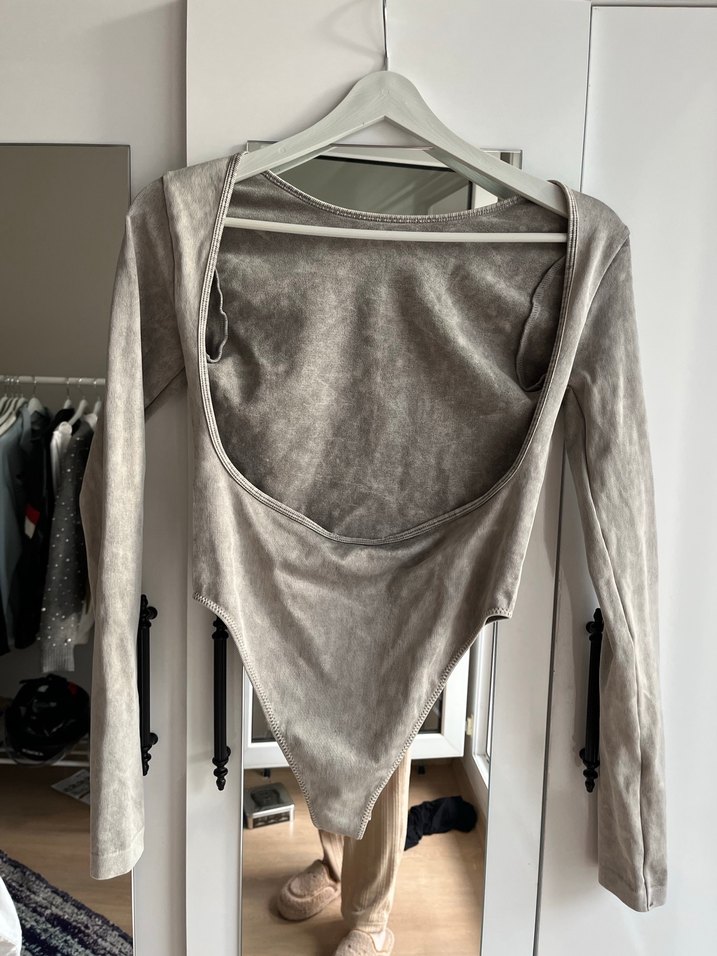 Gri Uzun Kollu V Yaka Kadın Bluz - Görsel 2