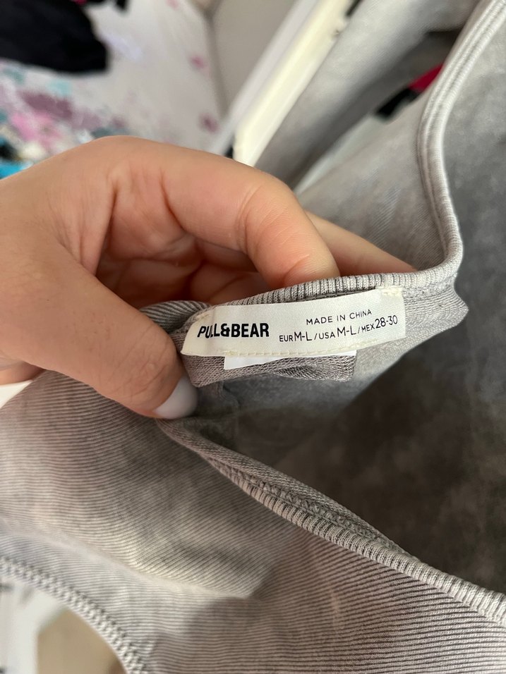 Gri Uzun Kollu V Yaka Kadın Bluz - Görsel 3