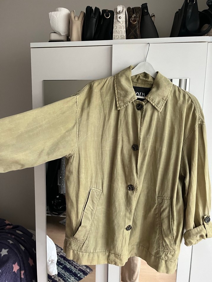 Bej Parlak Düğmeli Kadın Keten Ceket - Görsel 3