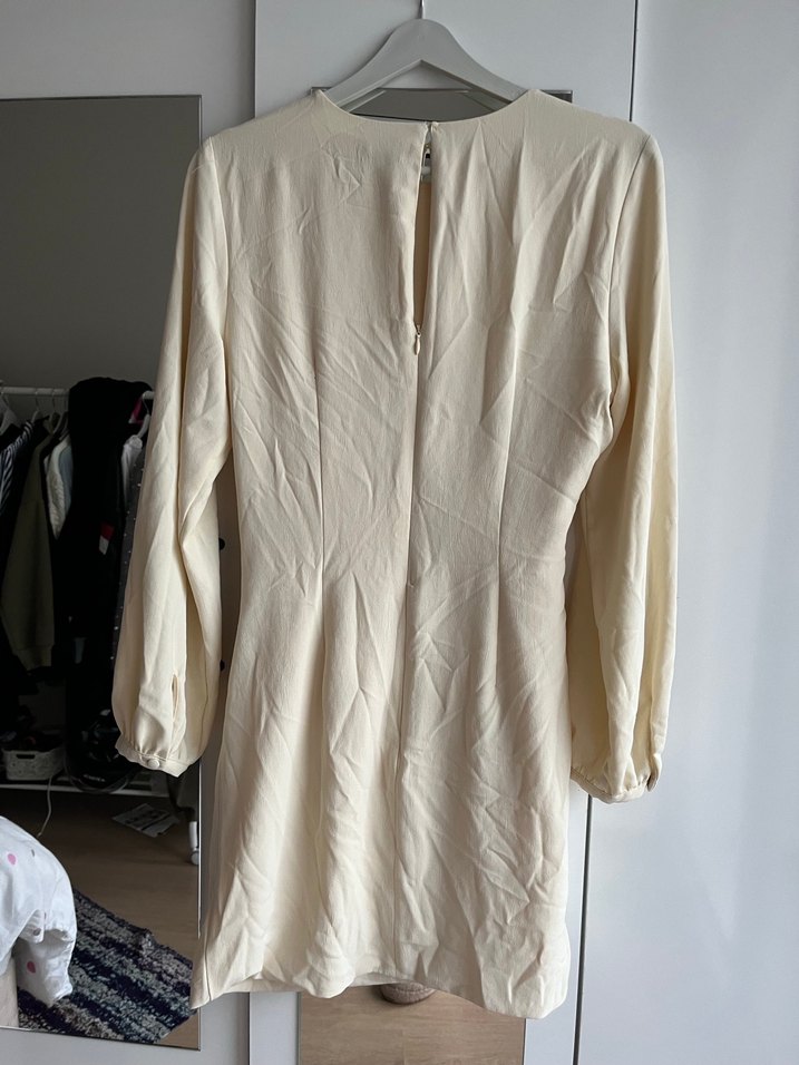 Kadın Beyaz Midi Keten Elbise - Görsel 2