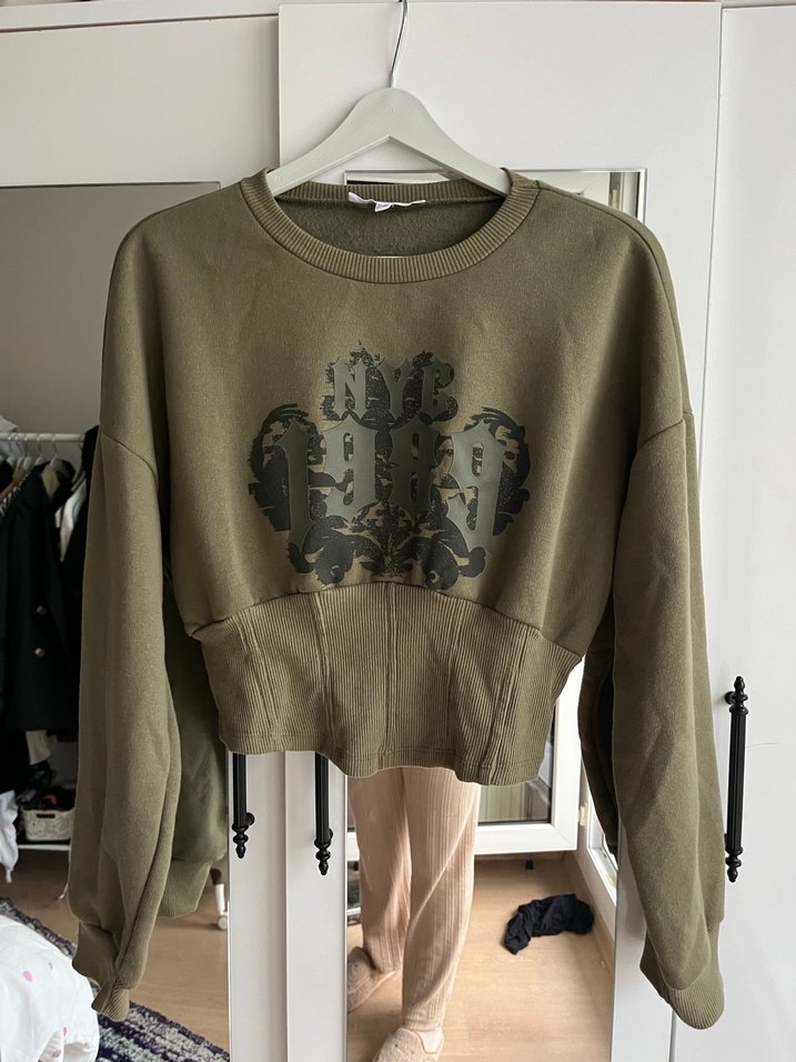 Önü Baskılı Kahverengi Kadın Sweatshirt - Görsel 2