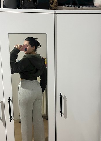 Fermuarlı Kapüşonlu Gri Sweatshirt - Görsel 3