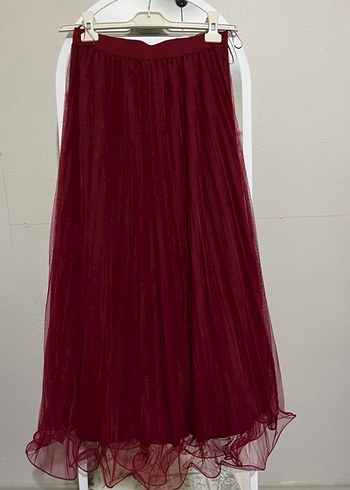 Bordo Piliseli Uzun Kadın Etek - Görsel 2