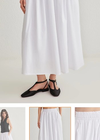 Beyaz Pamuklu Uzun Salaş Etek - Görsel 2