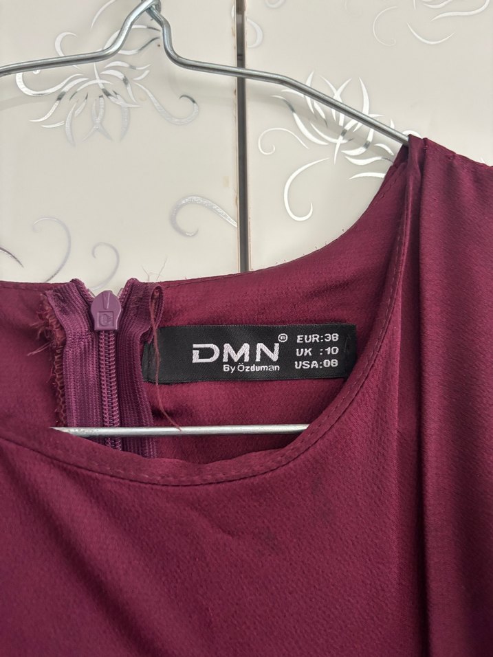 Duman butikten Mürdüm Kadın Uzun V Yaka Drapeli Elbise - Görsel 2