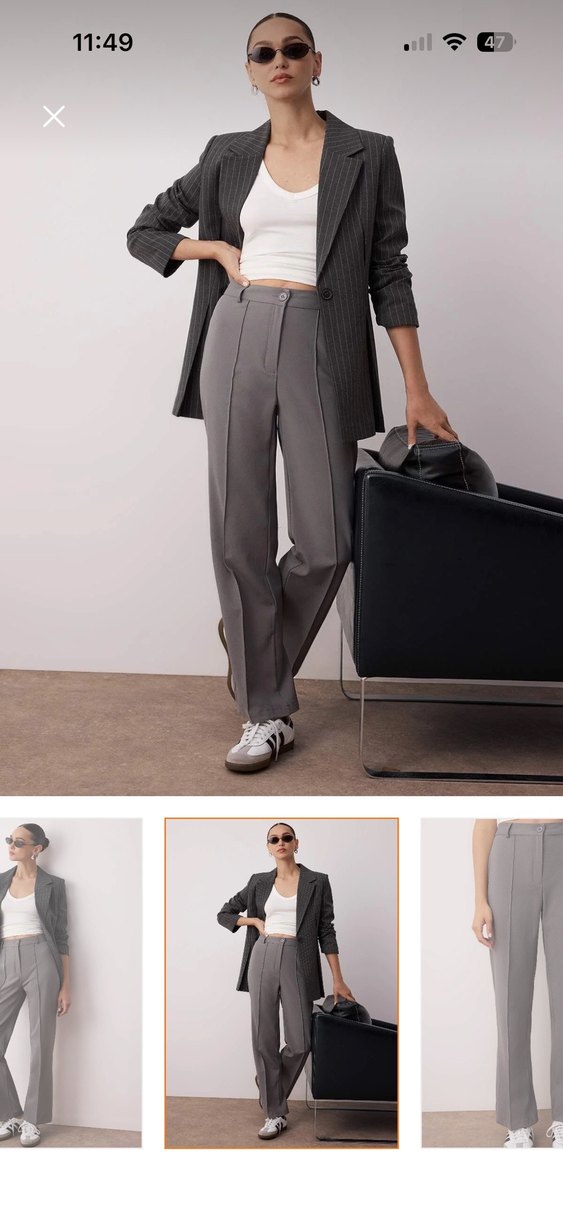 Kadın Gri Pilili Kumaş Pantolon - Görsel 2