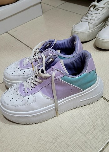 Lila ve Mavi Platform Bağcıklı Kadın Spor Ayakkabı