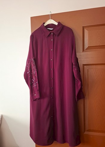 Düğmeli Bordo Uzun Kollu Tunik