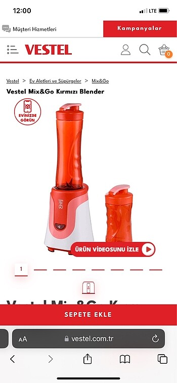 Vestel mix&go kırmızı blender