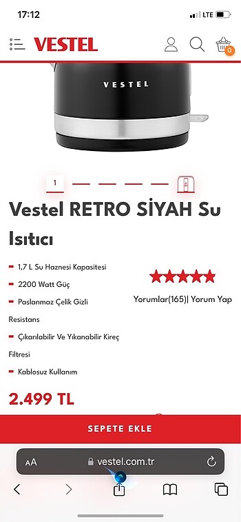 Vestel Vestel retro siyah su ısıtıcı