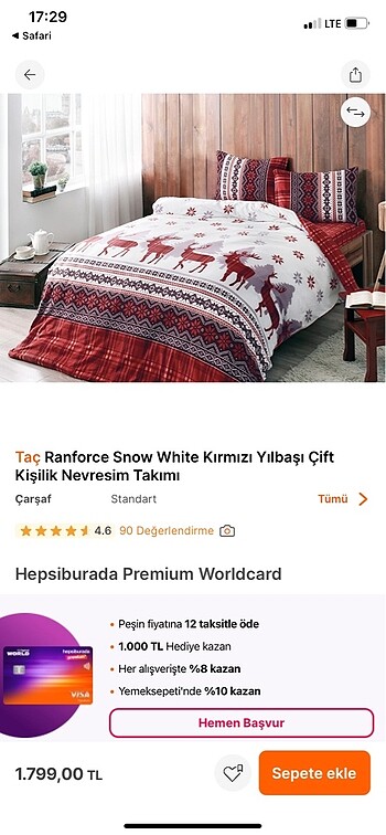 Taç geyikli yılbaşı deseni çift kişilik nevresim takımı