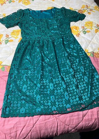 Yeşil Dantel Midi Bohem Kadın Elbise - Görsel 3