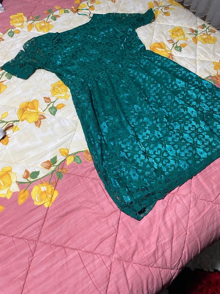 Yeşil Dantel Midi Bohem Kadın Elbise - Görsel 5