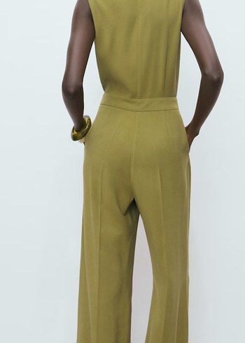 Kadın Kemerli Kolsuz Haki Tulum - Görsel 3