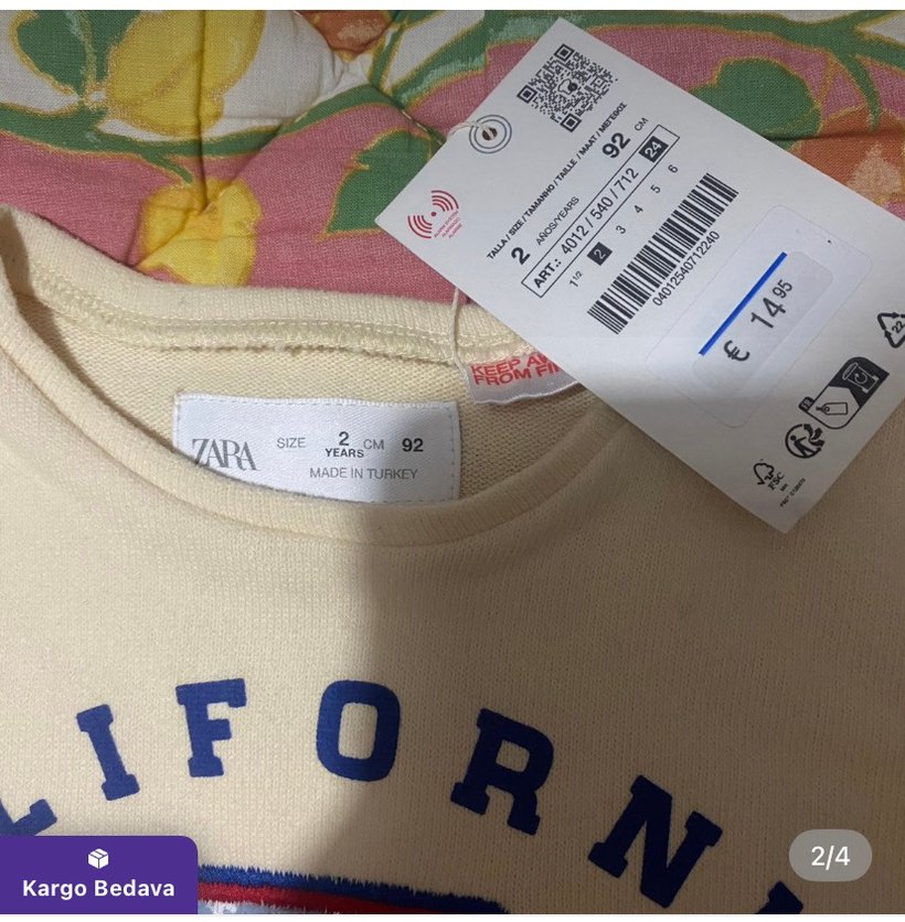 Zara Kız Çocuk Beyaz Pamuklu Uzun Kollu Tişört - Görsel 2