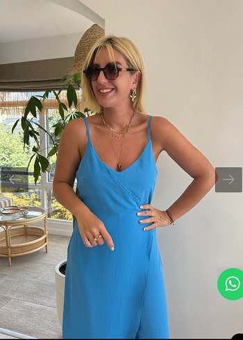 Diğer Mavi V Yakalı Kadın Midi Tulum