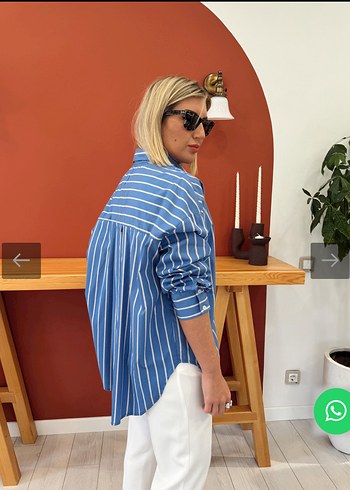 38 Beden mavi Renk Mavi Çizgili oversize poplin Gömlek