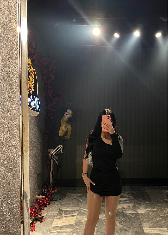 Siyah mini elbise tek kol - Görsel 4