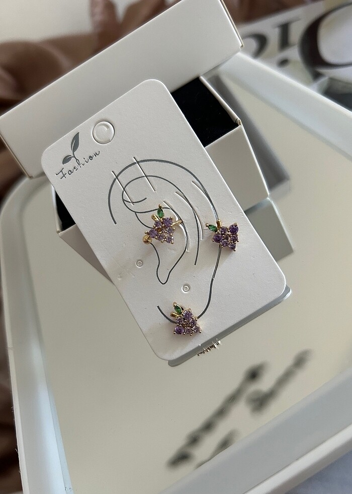 Lila üzüm piercing+küpe - Görsel 2
