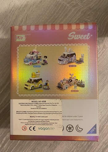  Beden Renk Mor Pastel Oyuncak Araba Tavşan Figürlü