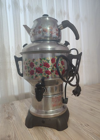 Çiçek Desenli Gri Elektrikli Semaver - Görsel 2