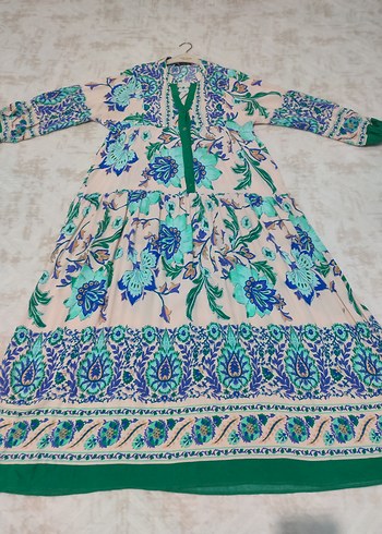 Nakışlı, Uzun Kollu, Renkli Bohem Elbise - Görsel 2