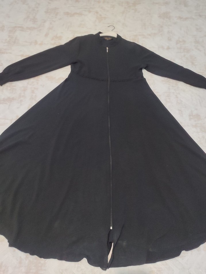 Siyah Fermuarlı Uzun Kadın tesettür ferece - Görsel 2