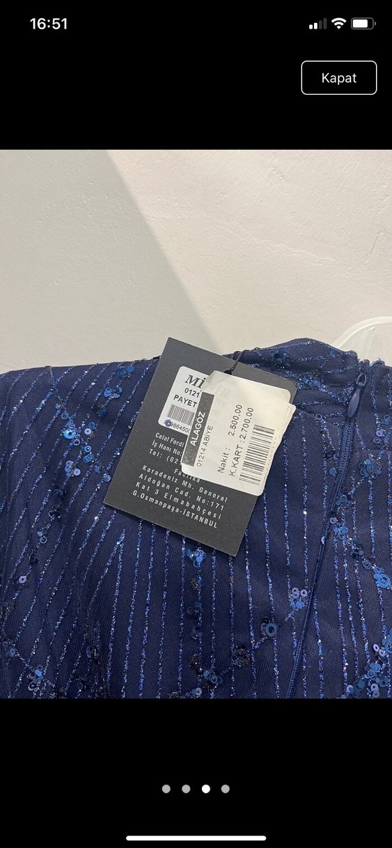 Uzun Kollu Koyu Mavi Drapeli Kadın Abiye - Görsel 4